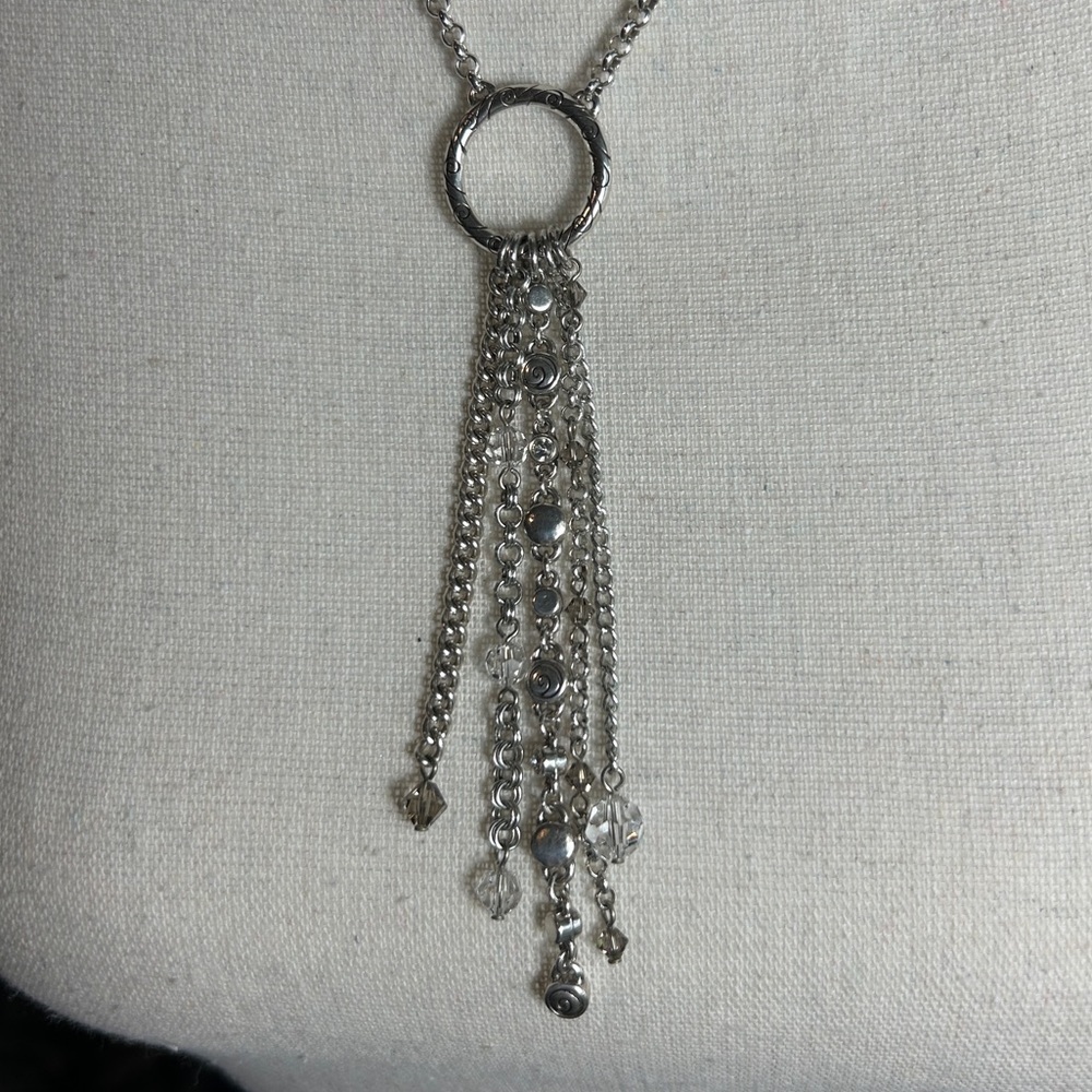 Brighton Infinity Tassel Necklace Silver Plated Clear Crystals 18” Retired - Picture 4 of 14